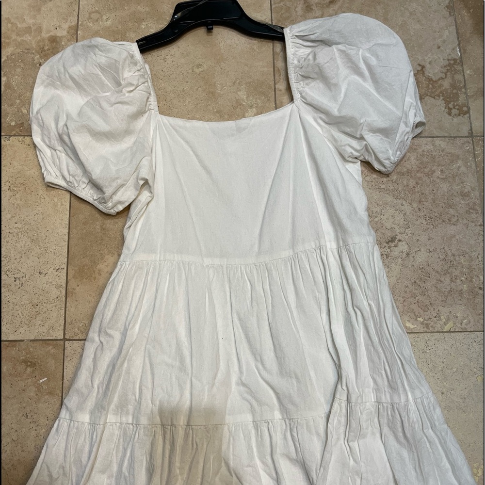 white balloon sleeve babydoll dress